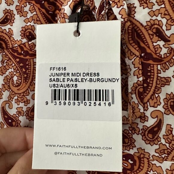 Faithful The Brand Juniper Midi Paisley Dress, Size 2 NWT - Picture 7 of 9